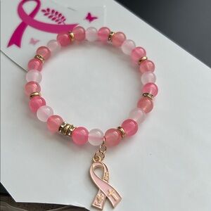 Pink Awareness glass Beaded Bracelet with Charm